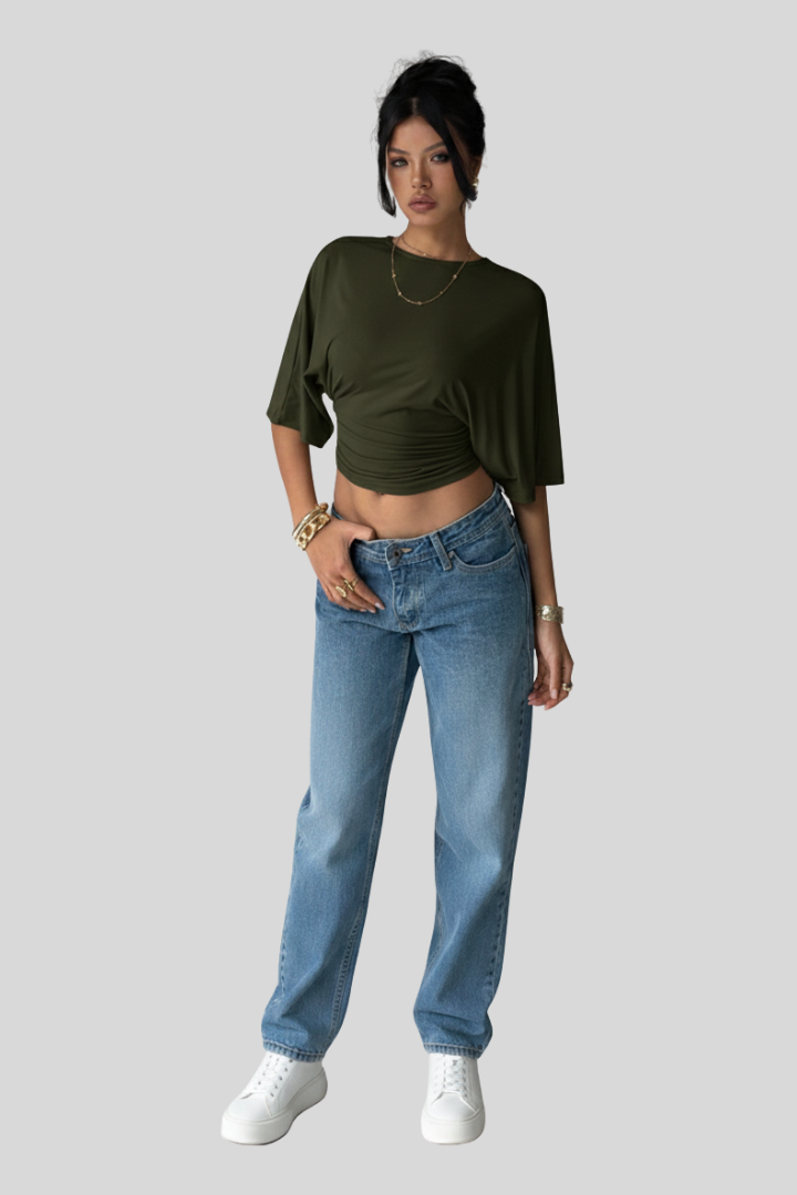 Aloruh Casual Cropped Batwing T-Shirt