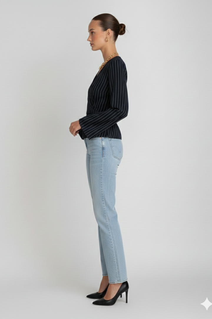 Striped V-Neck Peplum Top