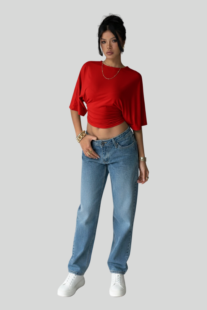 Aloruh Casual Cropped Batwing T-Shirt
