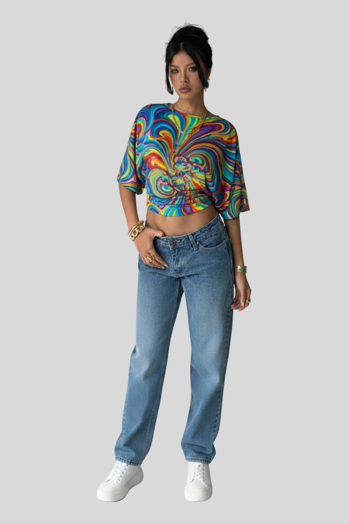 Aloruh Casual Cropped Batwing T-Shirt