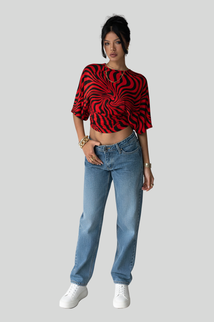Aloruh Casual Cropped Batwing T-Shirt