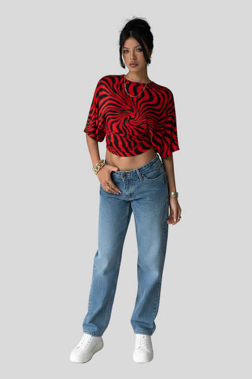 Aloruh Casual Cropped Batwing T-Shirt