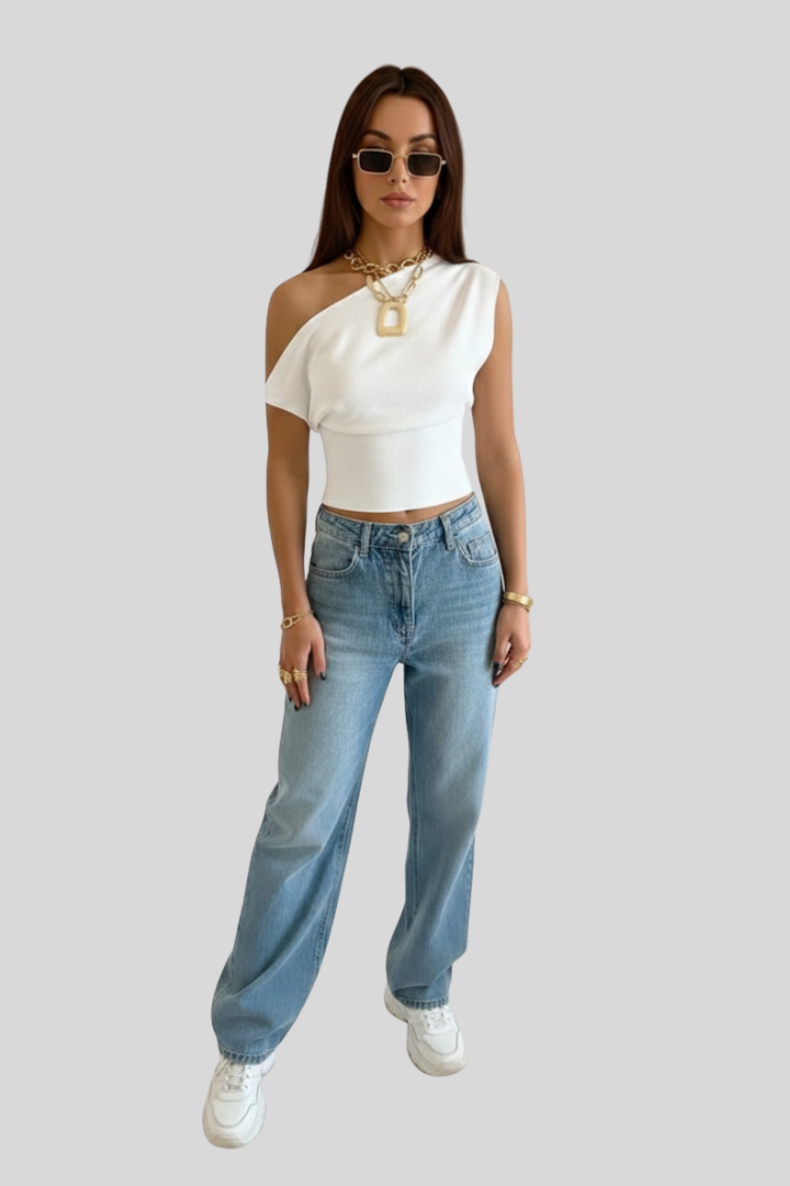 Elegant Asymmetrical White Crop Top