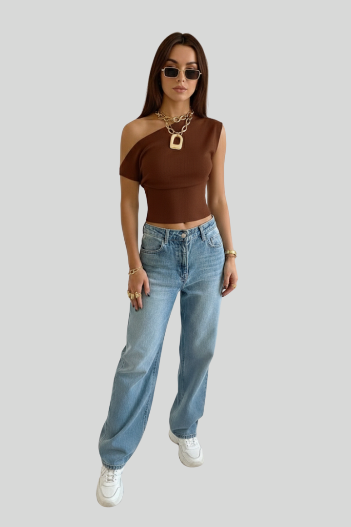 Elegant Asymmetrical White Crop Top