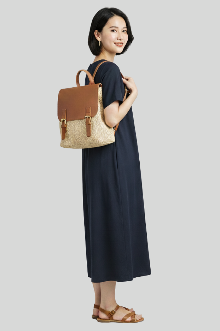 Women's Vintage Boho Straw Backpack