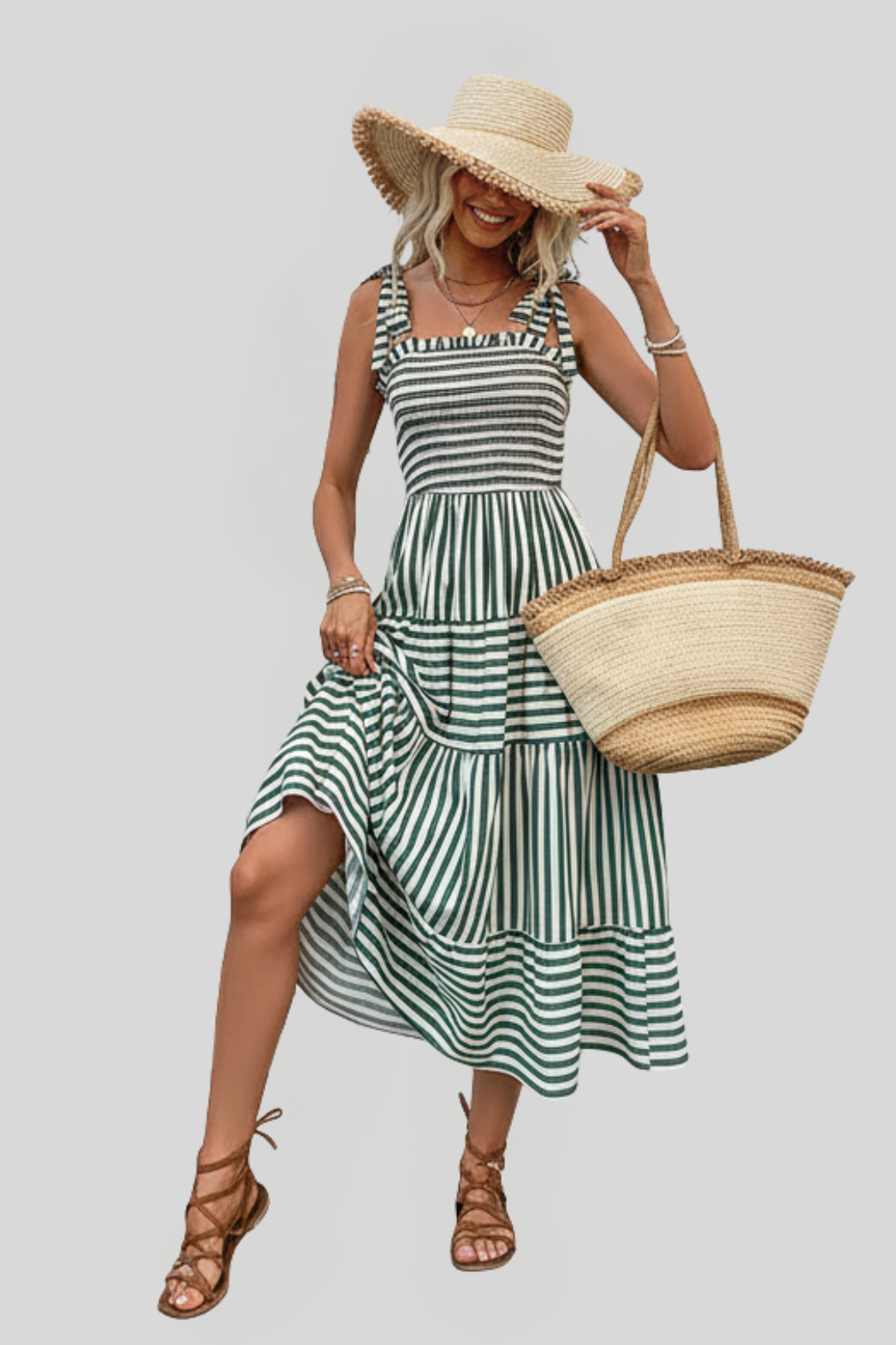 Women's Adjustable Striped Midi Dress