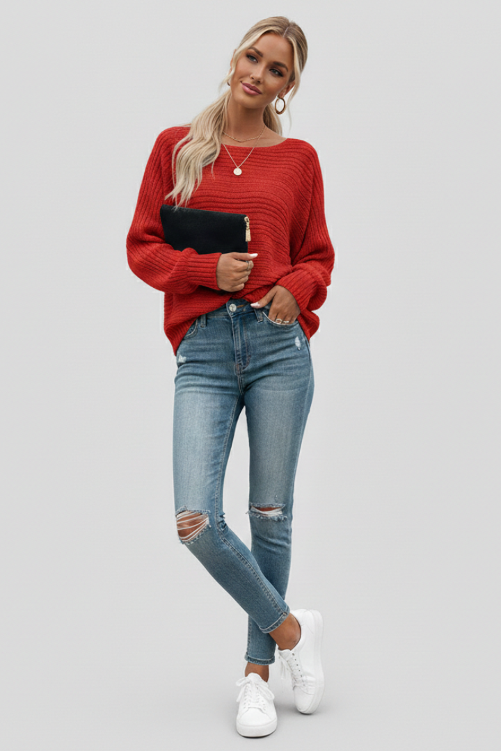 Women’s Striped Knit Balloon Sleeve Top