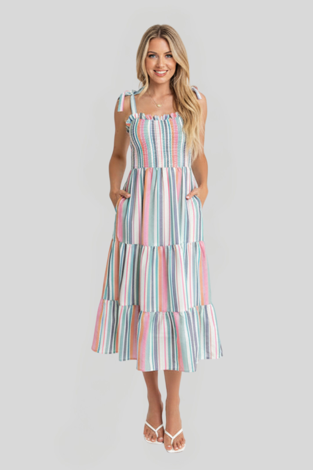 Women's Striped Midi Flowy Dress