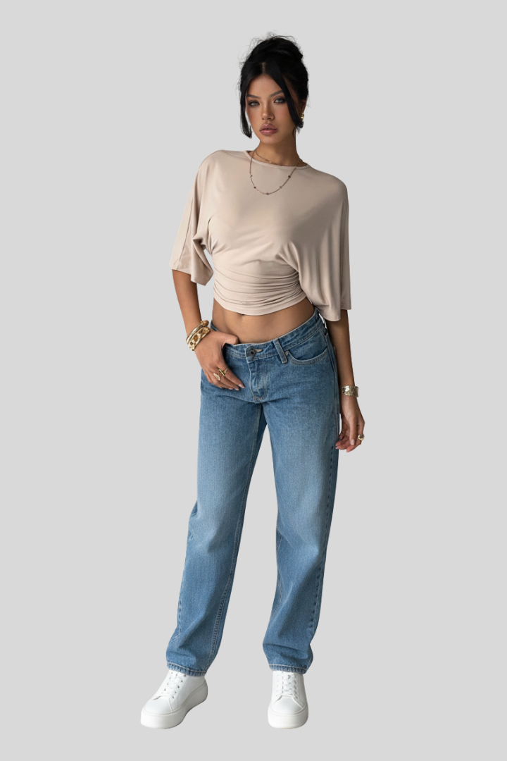 Aloruh Casual Cropped Batwing T-Shirt