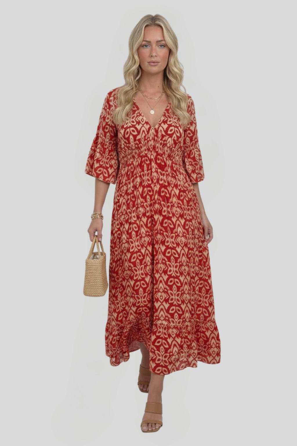 Women's Elegant Printed V-Neck Dress