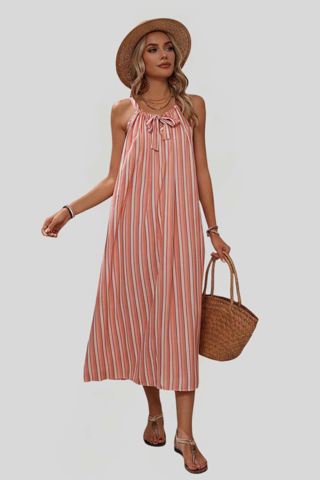 Women's Drawstring Neckline Midi Dress