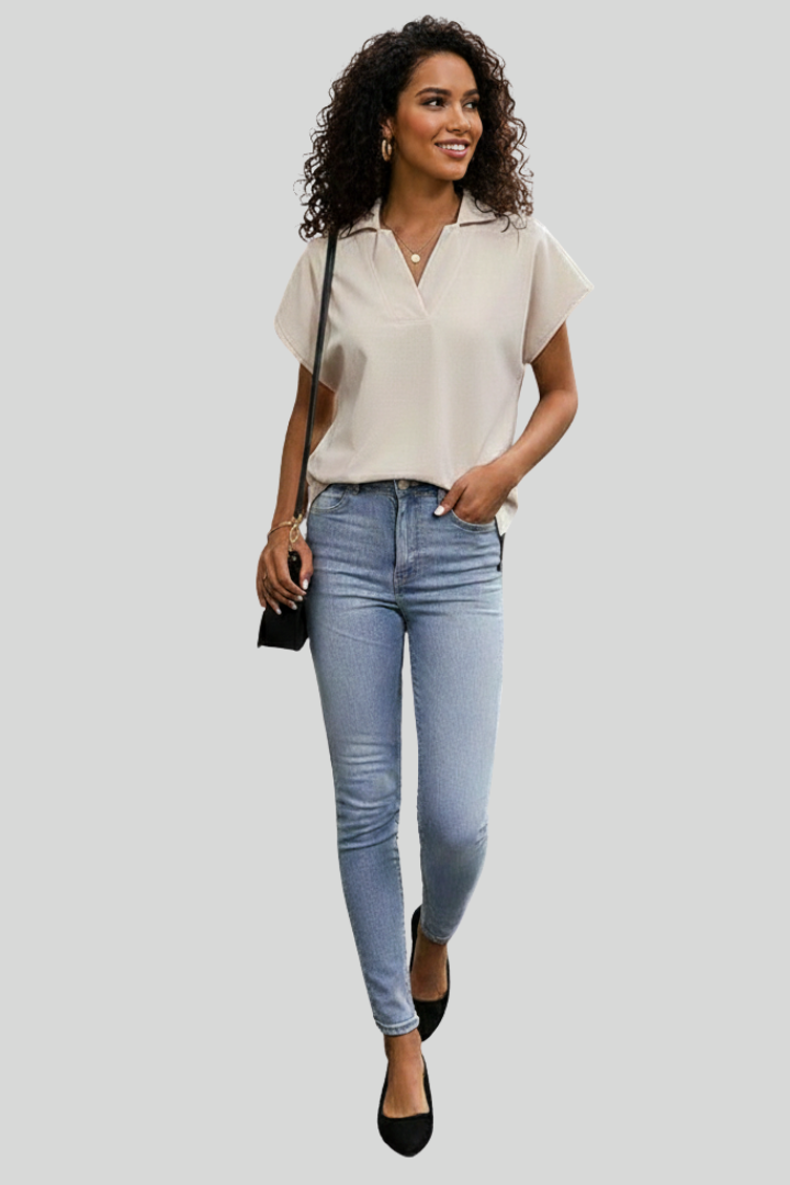 Women's Apricot Short Sleeve Blouse