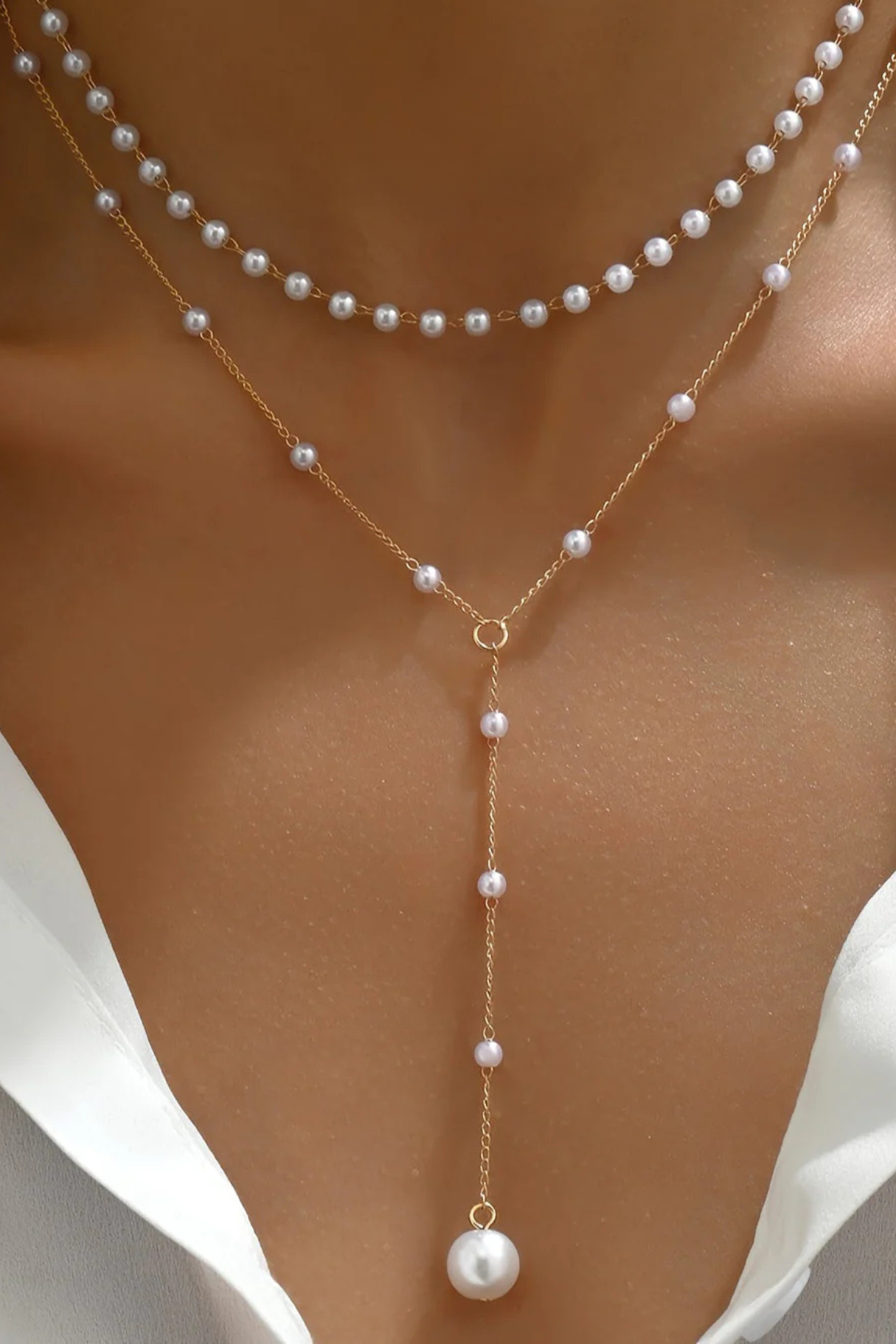 Women's Gold Layered Pearls Necklace