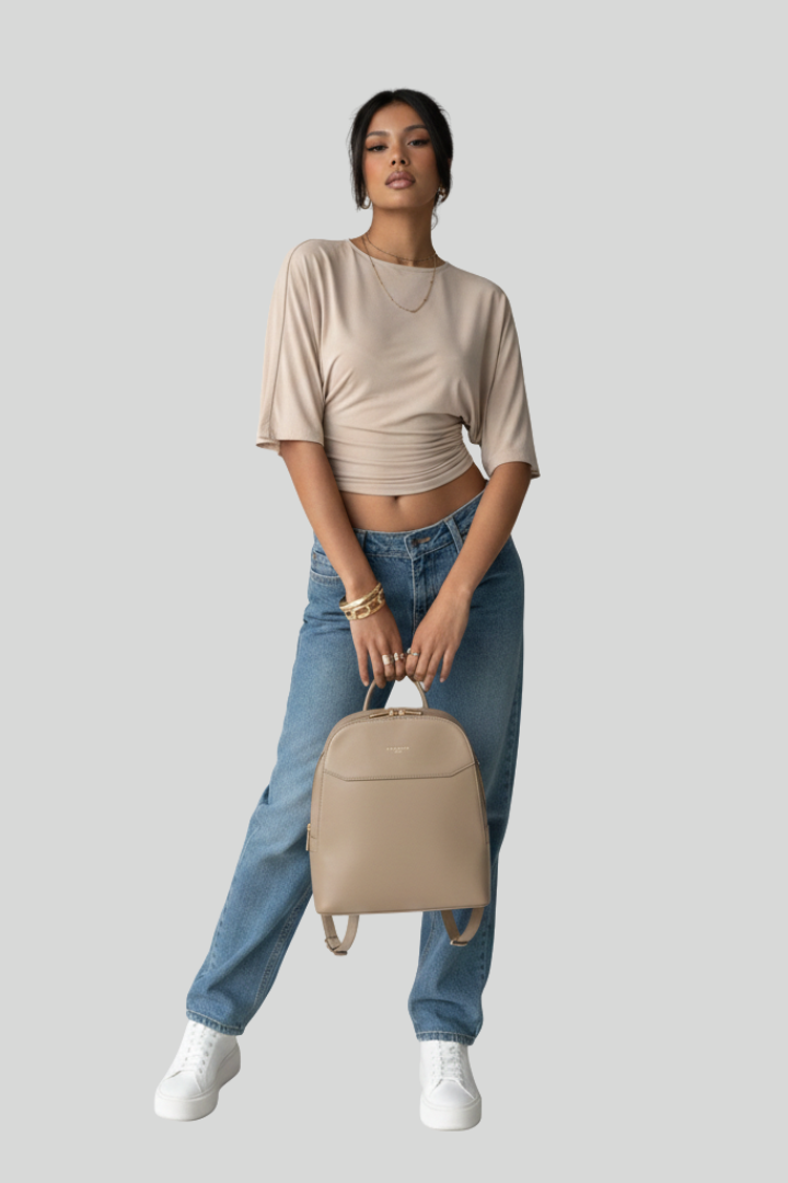 Women's Leather Full Zip Closure Backpack