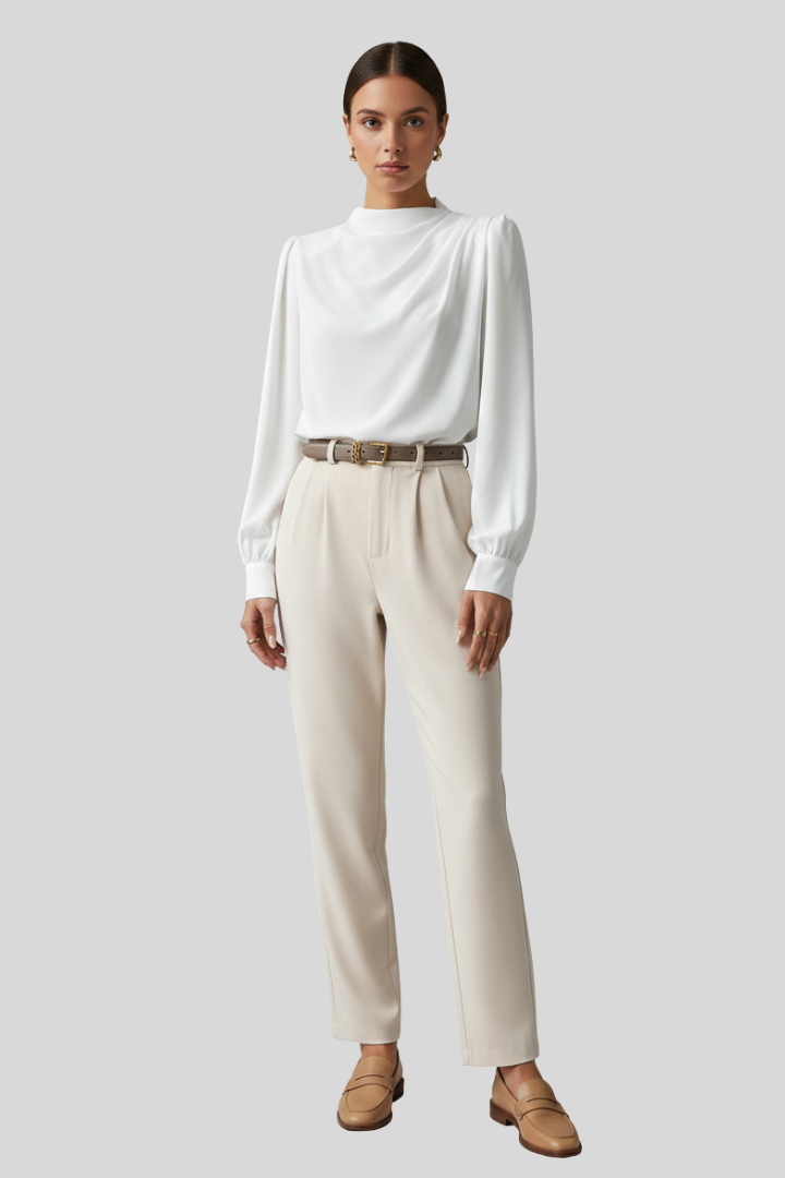 Elegant White Pleated Women Blouse