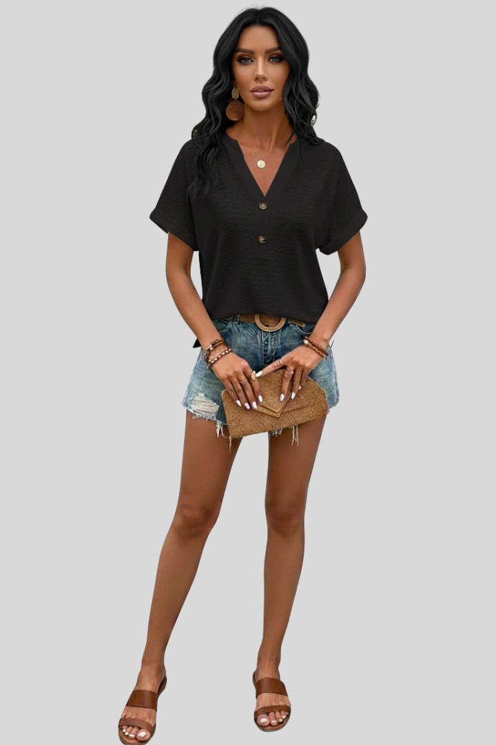 Women's Casual Textured V-Neck Blouse