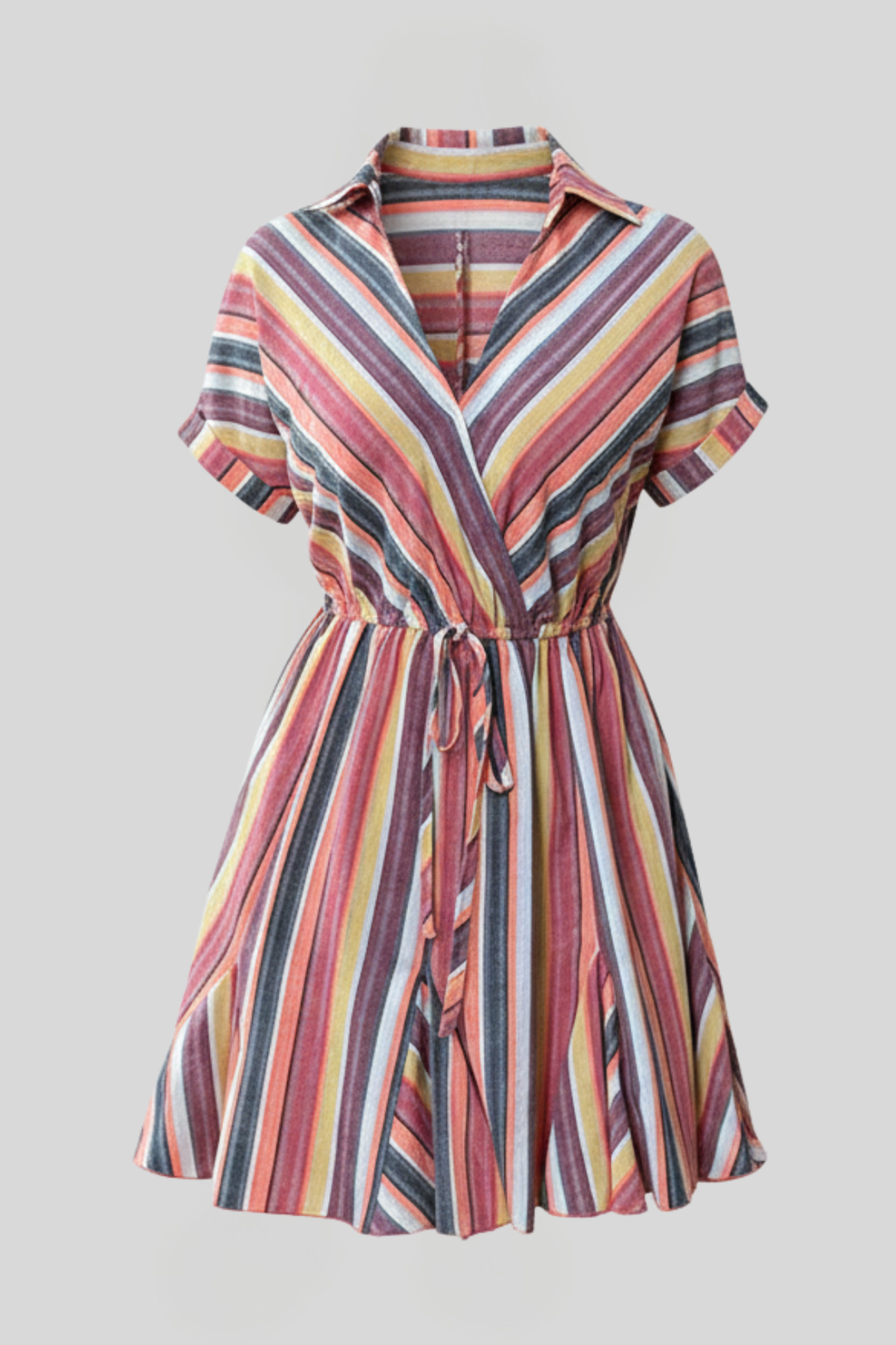 Women's Multi-Colored Striped Wrap Dress