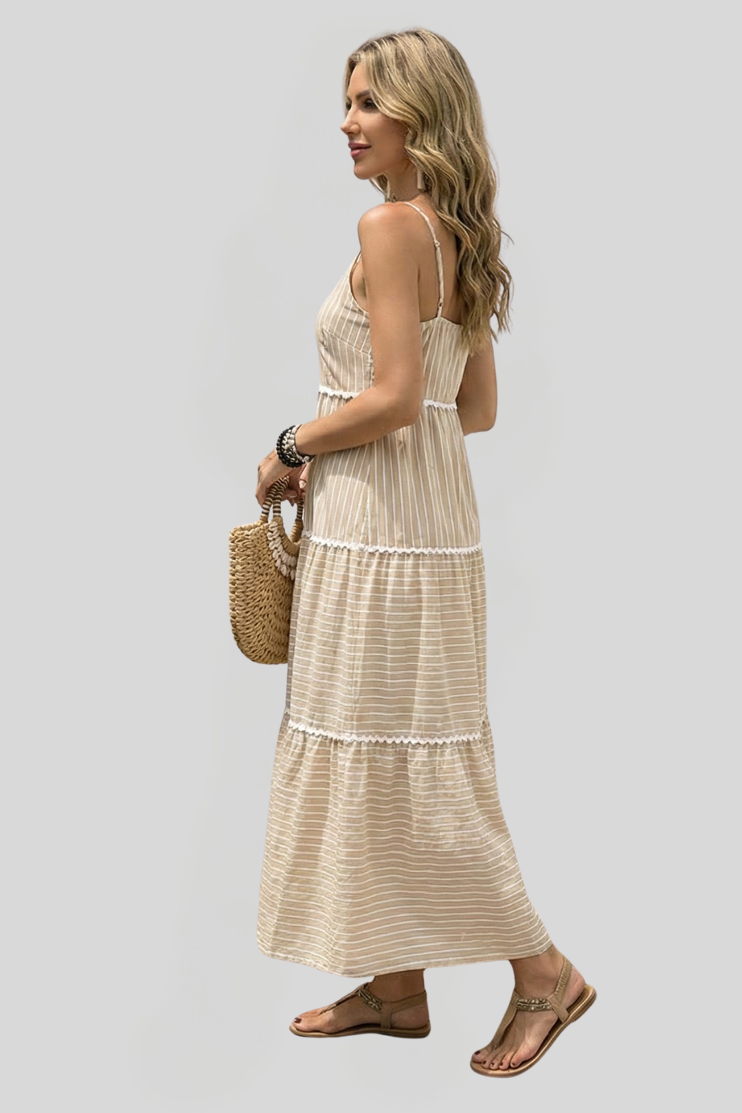 Women's Striped Tiered Midi Dress