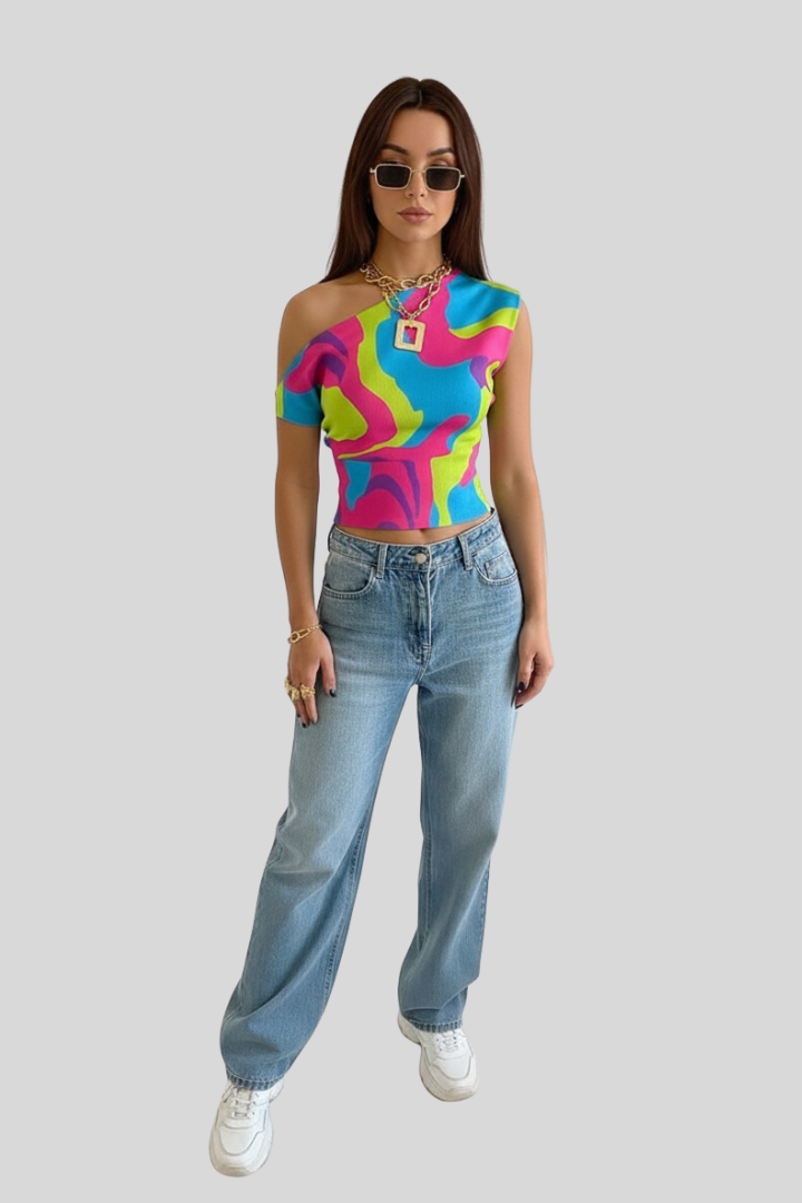 Elegant Asymmetrical White Crop Top