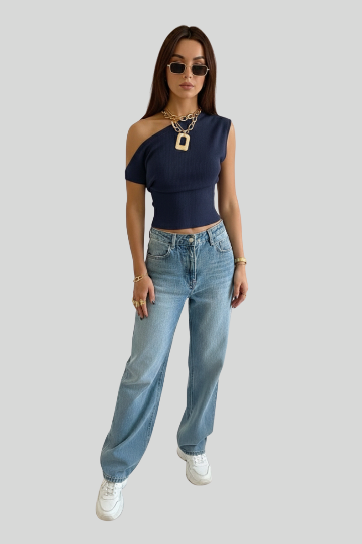 Elegant Asymmetrical White Crop Top