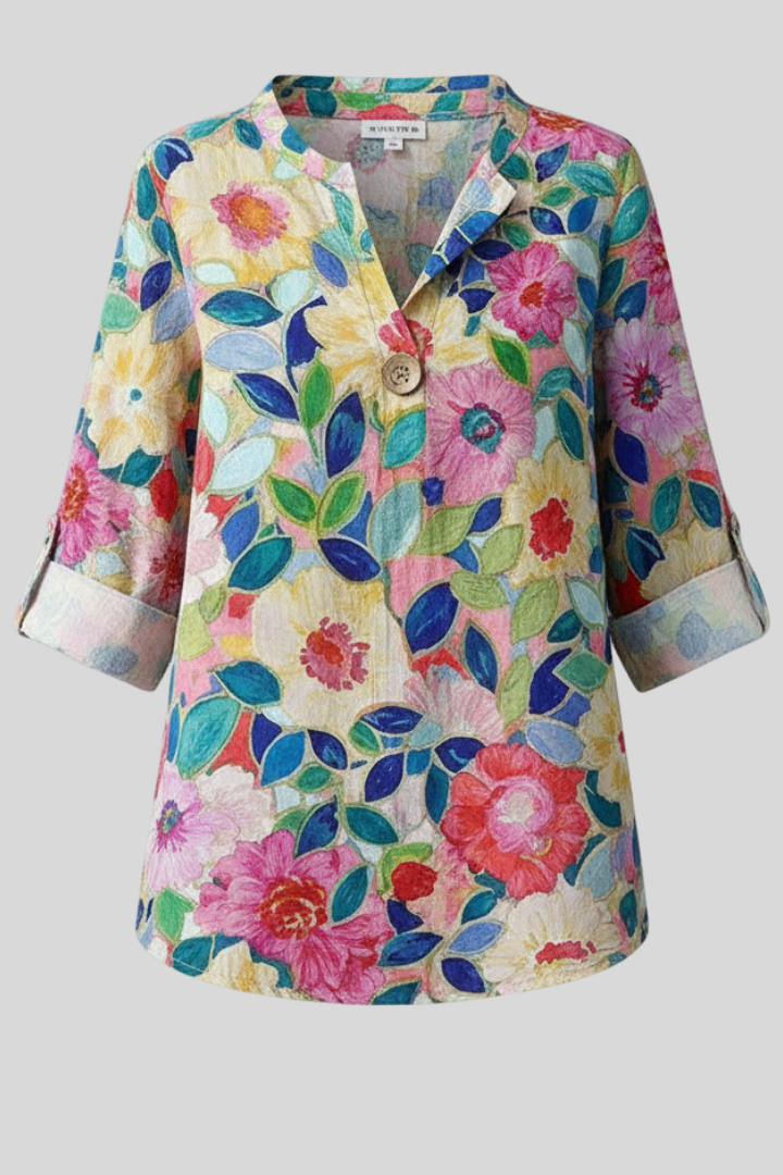 Floral Button-Up Long Sleeve Blouse