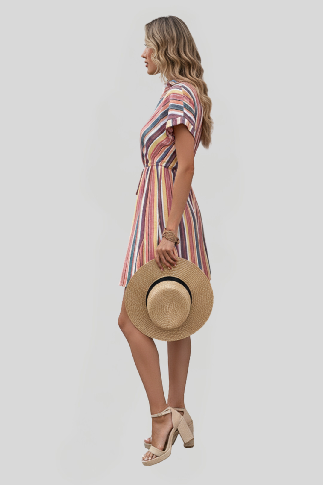 Women's Multi-Colored Striped Wrap Dress