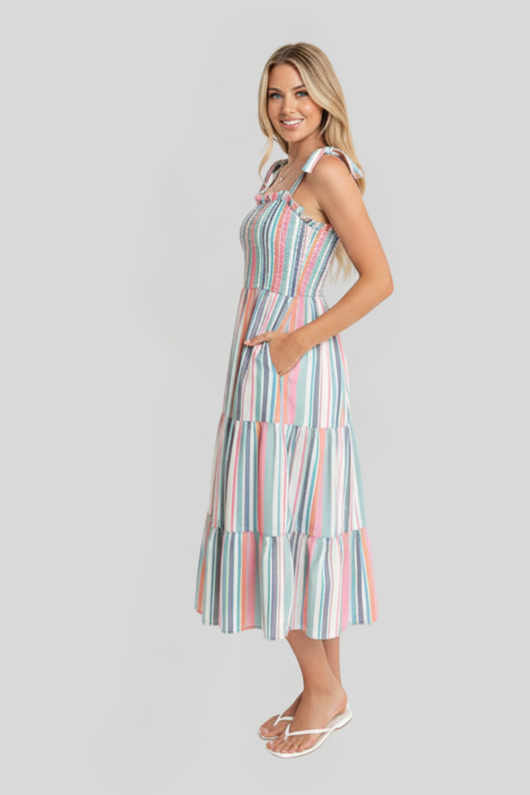 Women's Striped Midi Flowy Dress