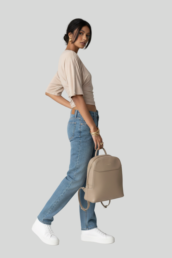 Women's Leather Full Zip Closure Backpack