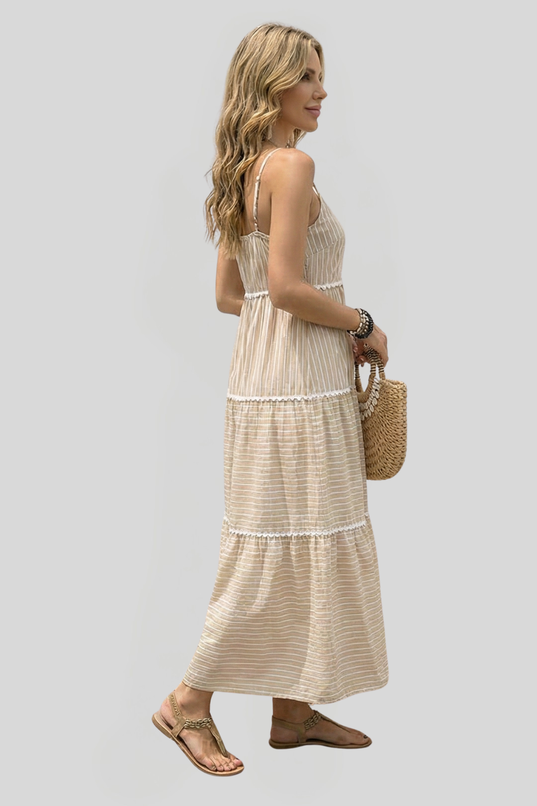 Women's Striped Tiered Midi Dress