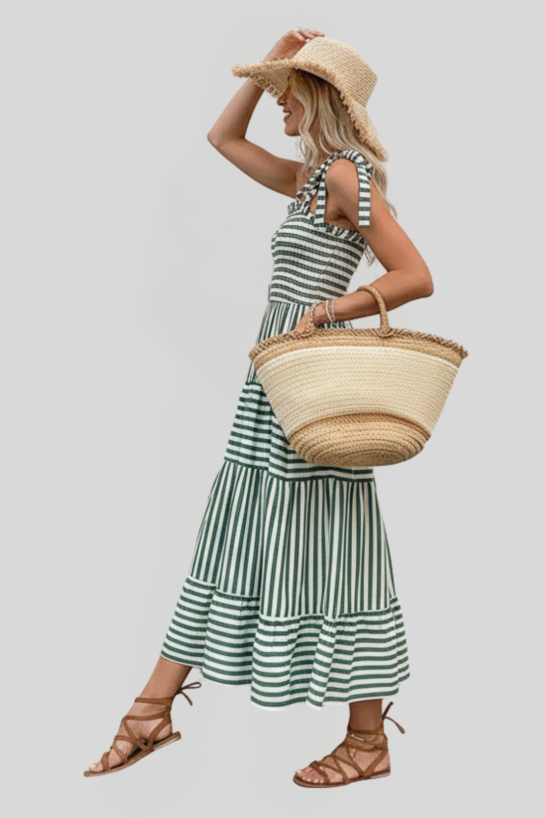 Women's Adjustable Striped Midi Dress