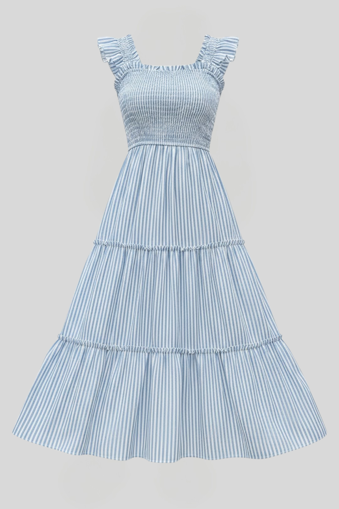 Women's Striped Ruffle Sleeve Midi Dress