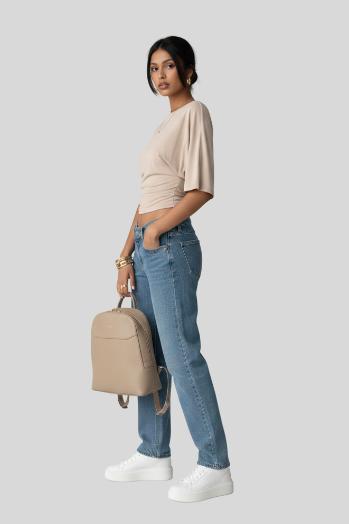 Women's Leather Full Zip Closure Backpack