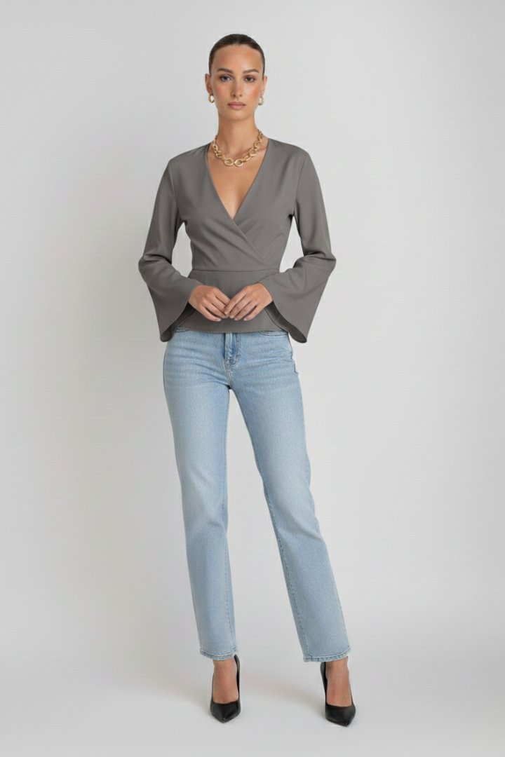 Striped V-Neck Peplum Top