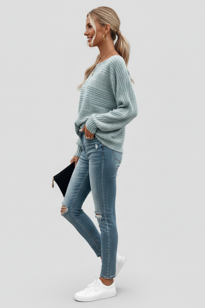 Women’s Striped Knit Balloon Sleeve Top