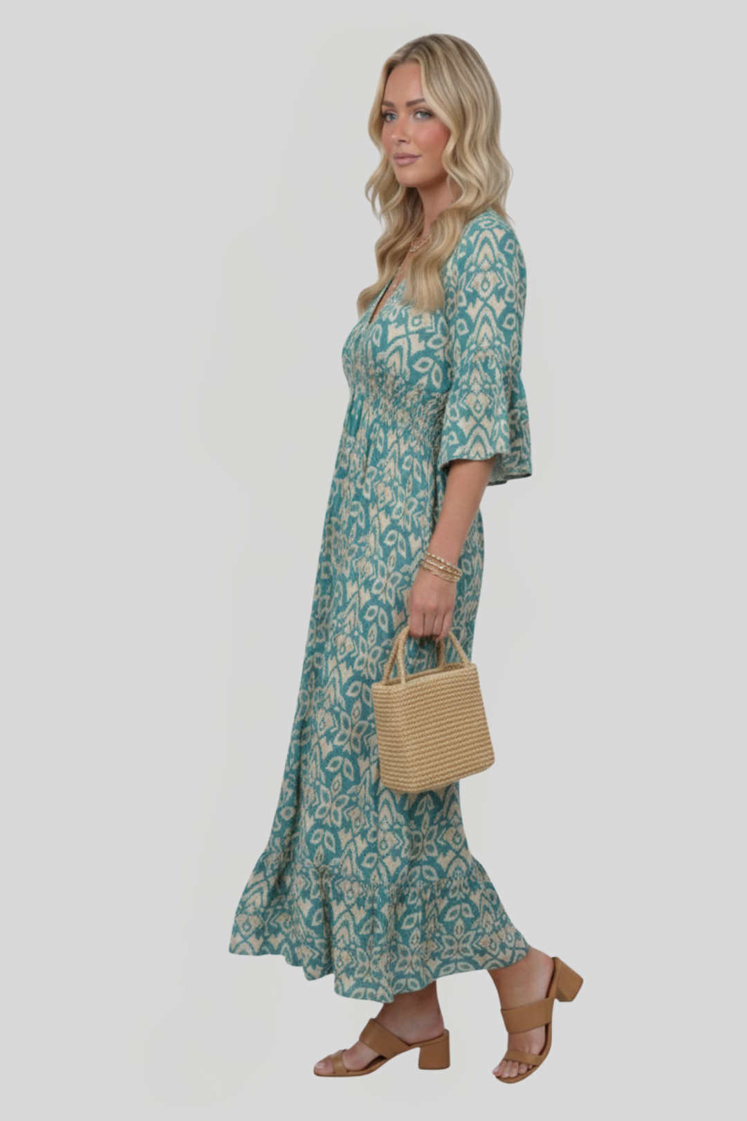 Women's Elegant Printed V-Neck Dress