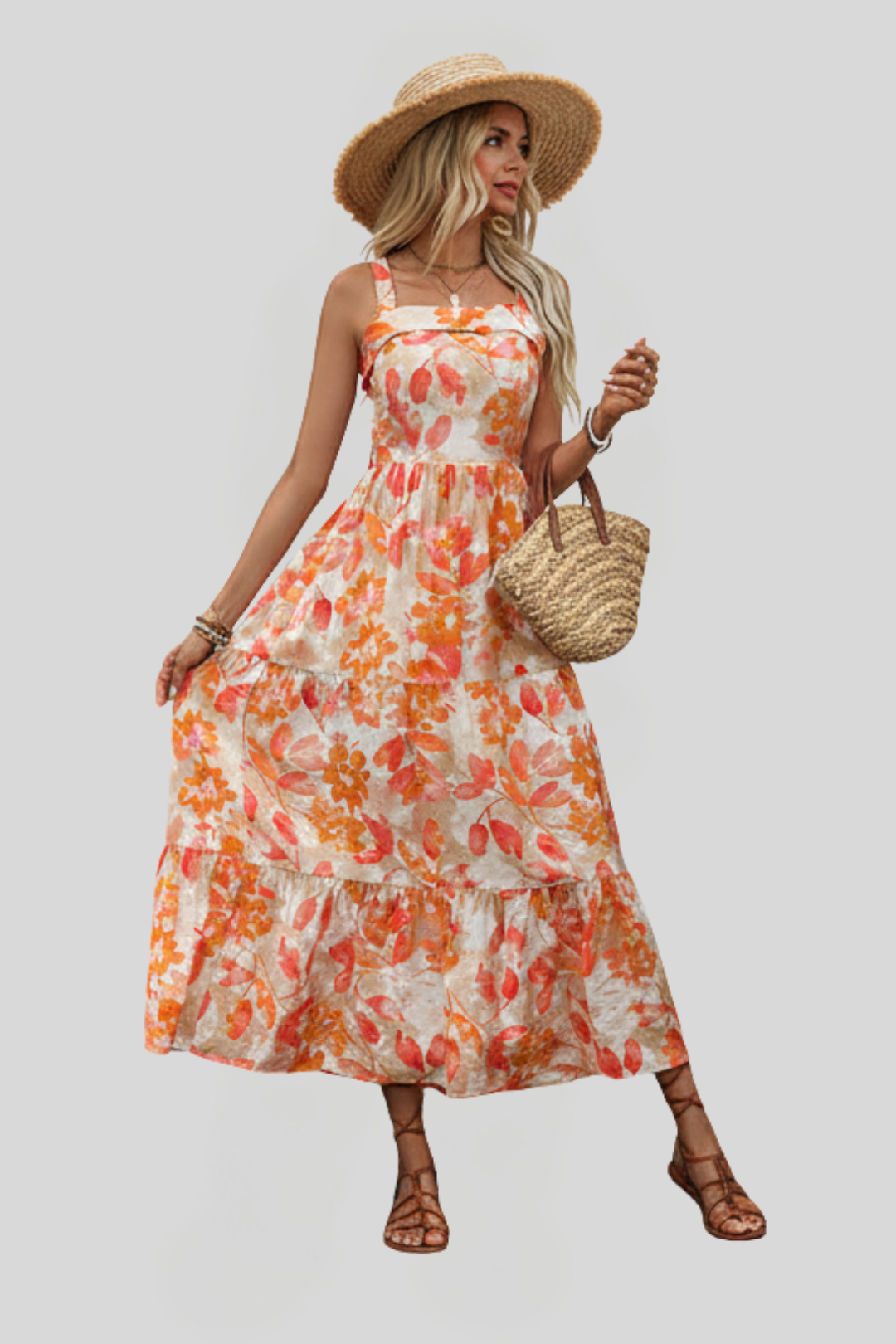 Women's Tiered Floral Midi Dress