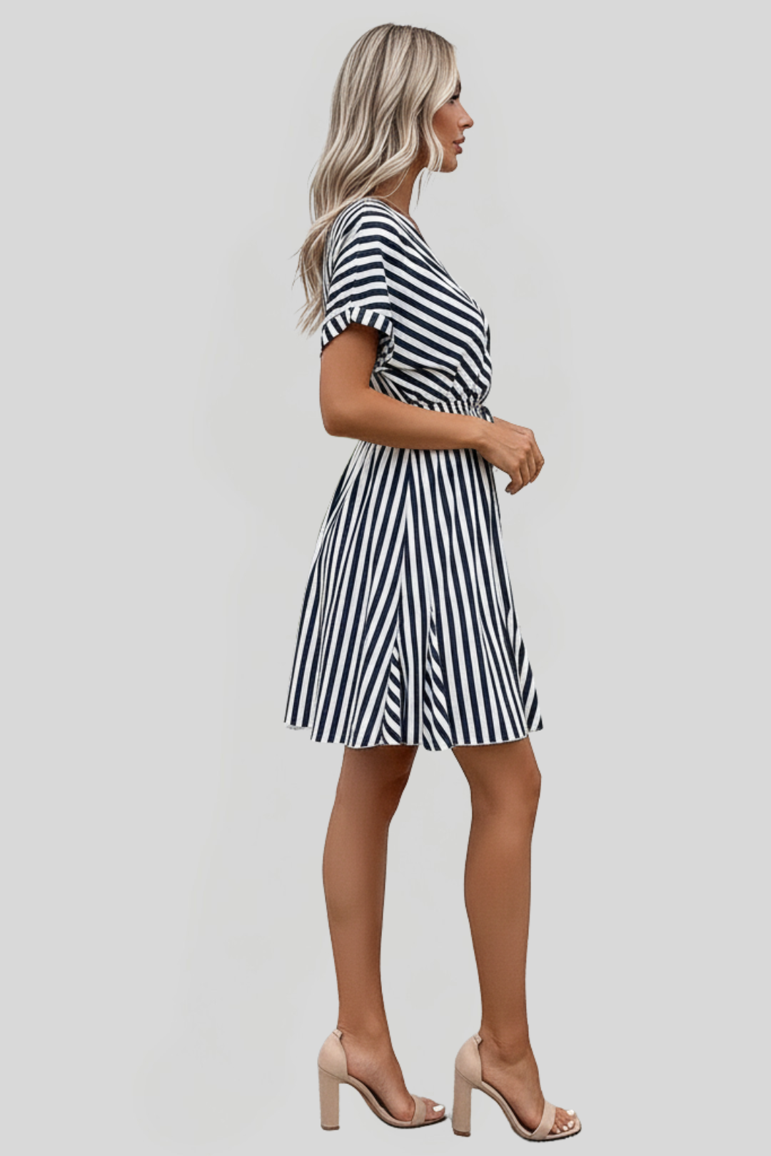 Women's Pockets Striped Wrap Dress