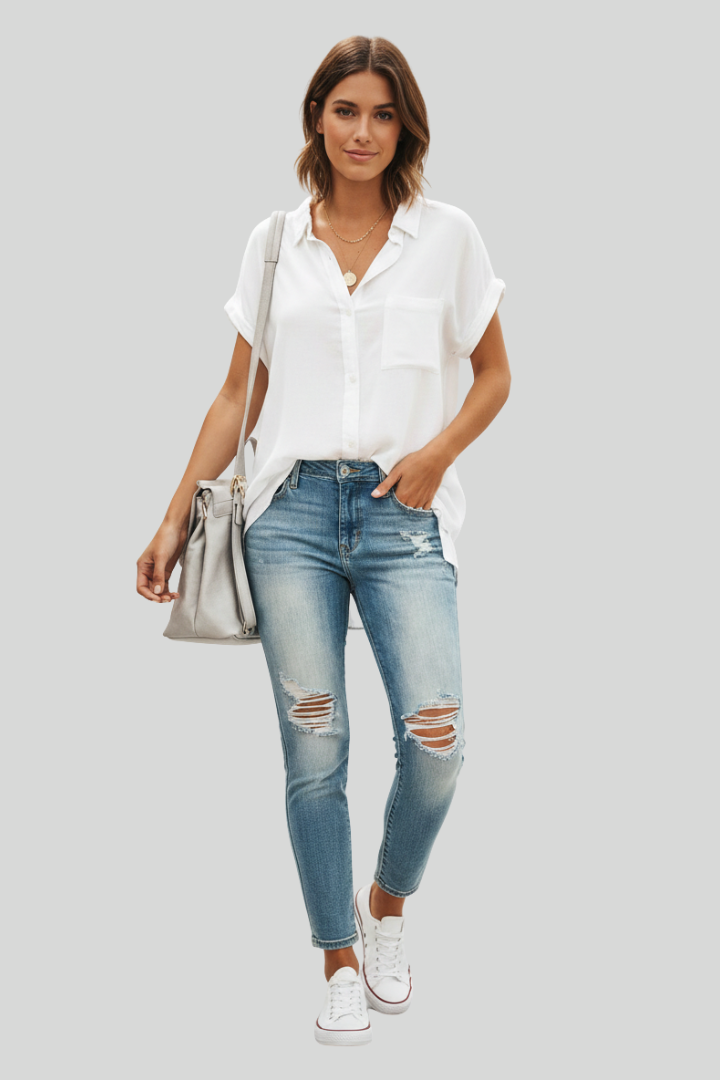Women's Breathable Relaxed Button-Down Shirt