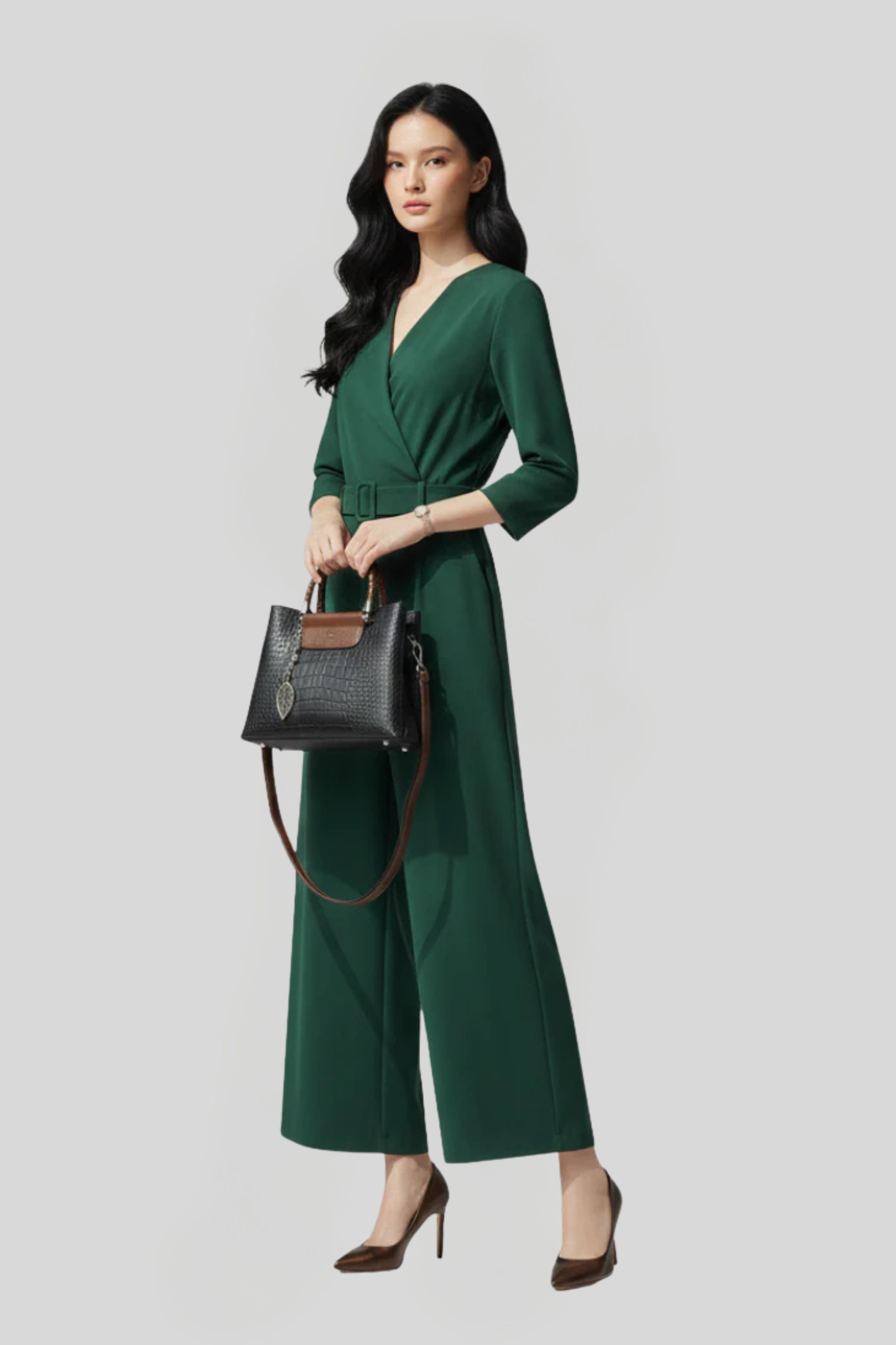 Women’s Crocodile-Embossed Satchel Handbag