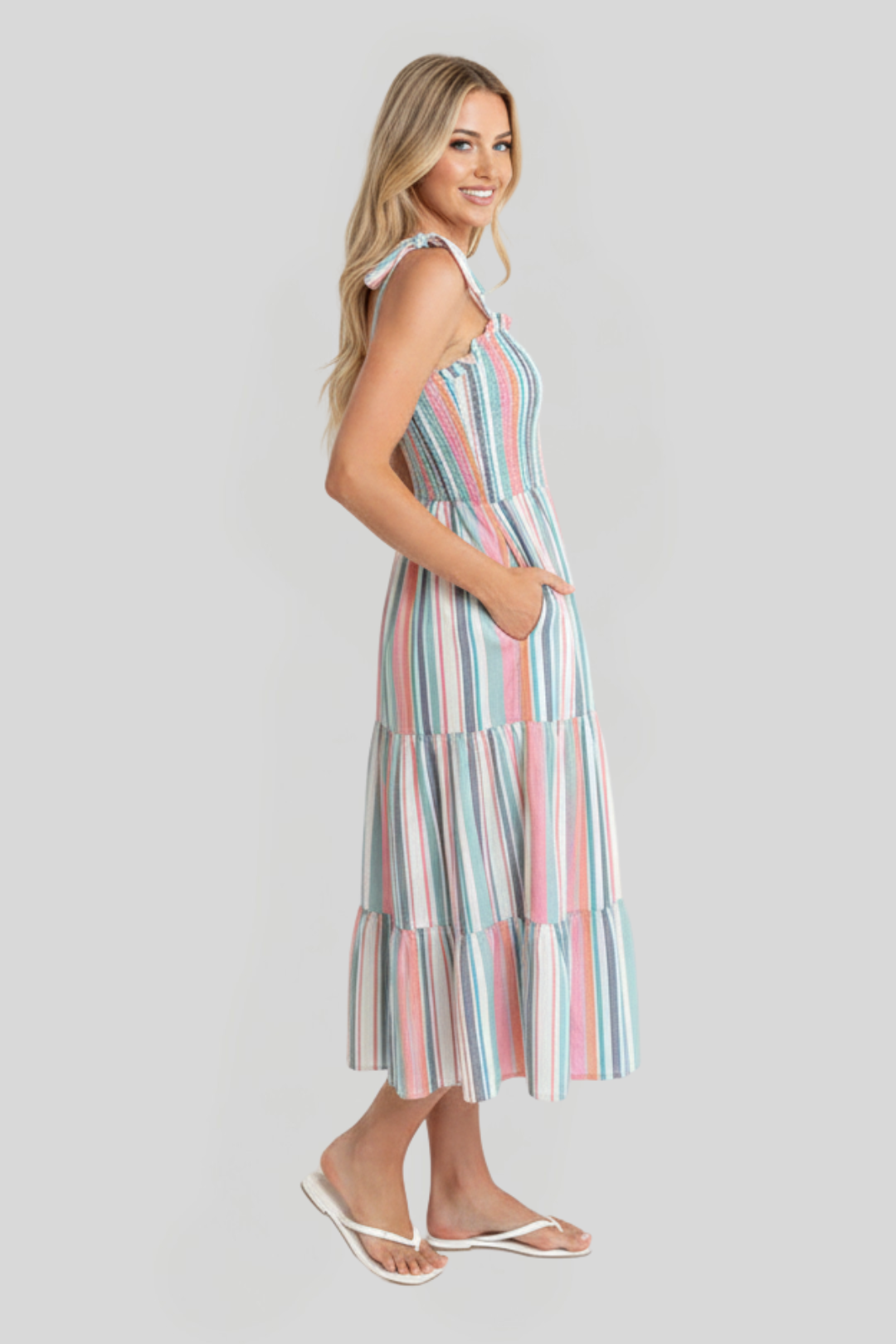 Women's Striped Midi Flowy Dress