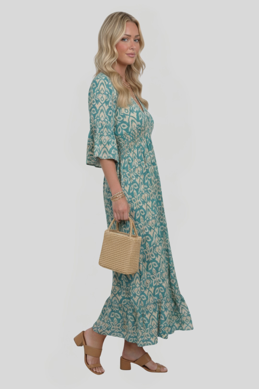 Women's Elegant Printed V-Neck Dress