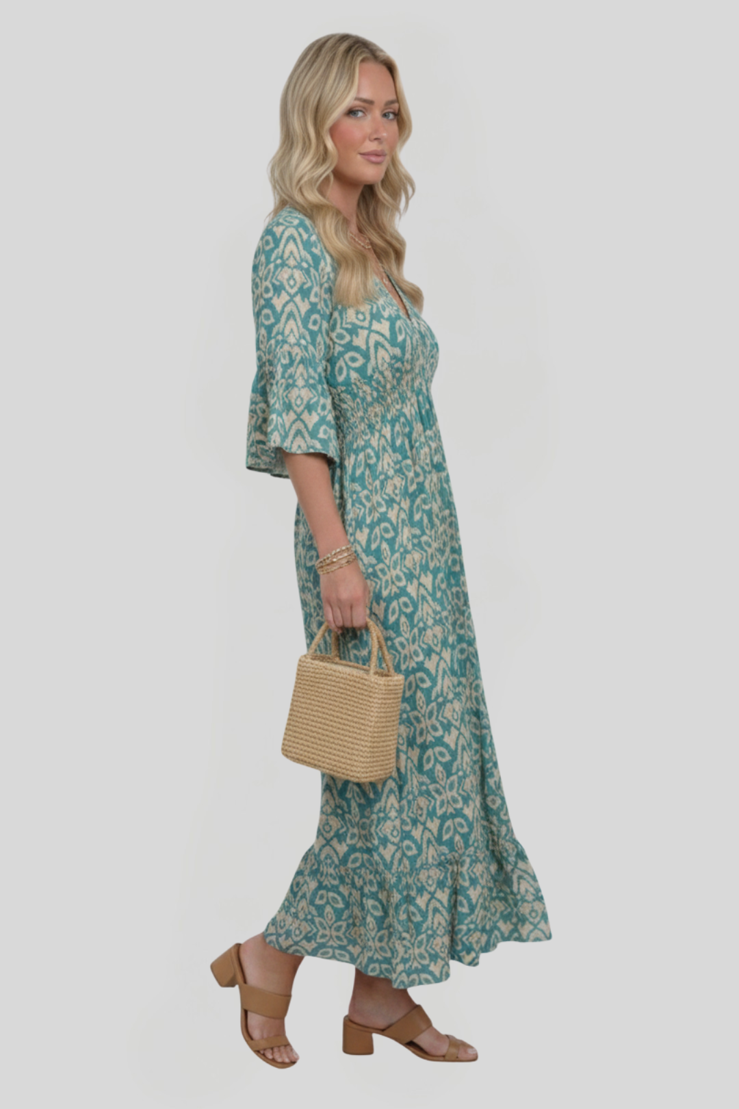 Women's Elegant Printed V-Neck Dress