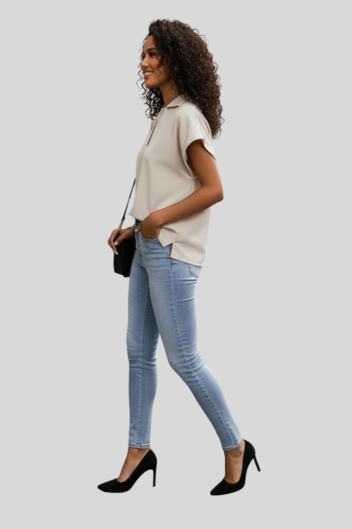 Women's Apricot Short Sleeve Blouse