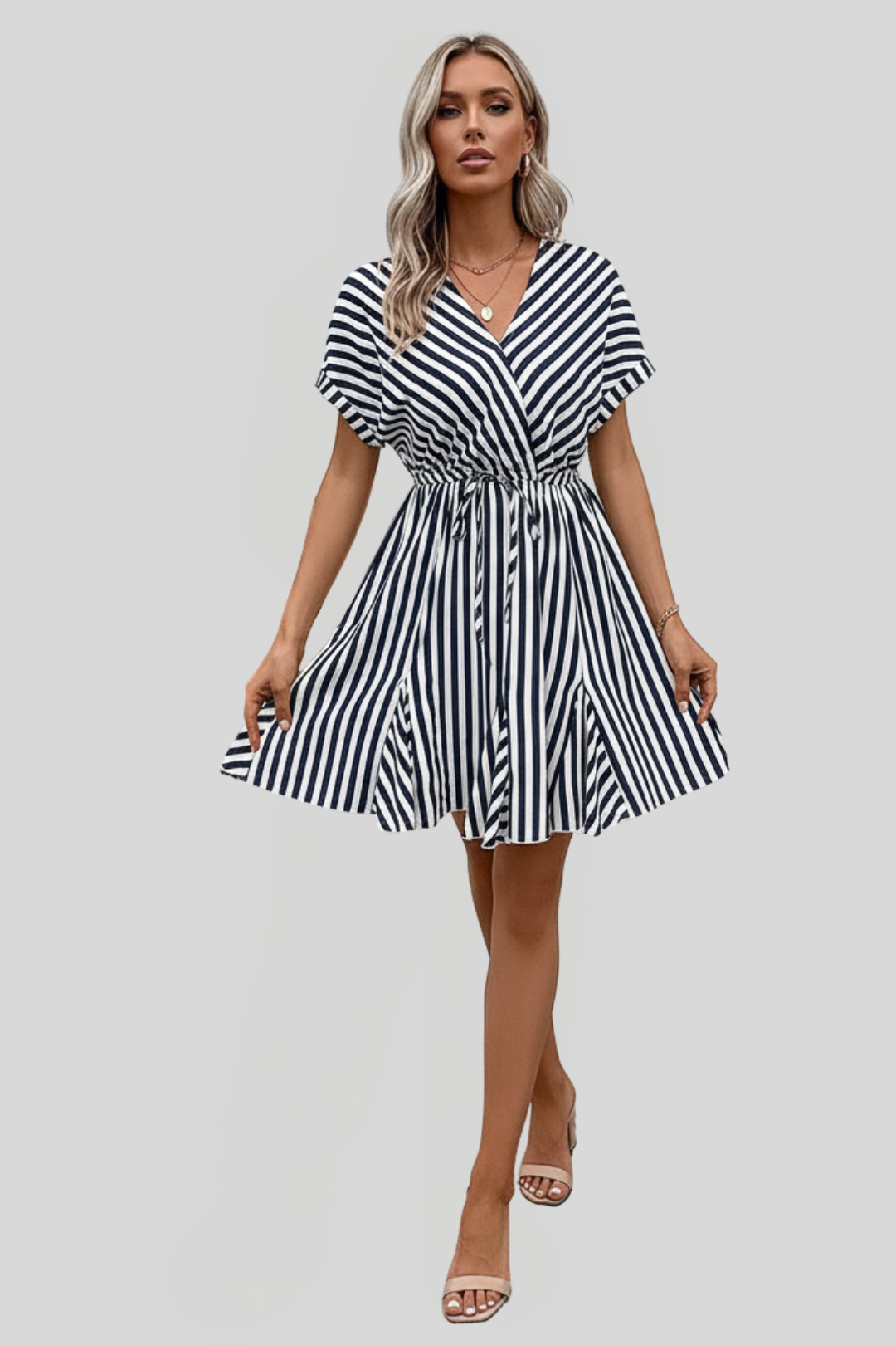 Women's Pockets Striped Wrap Dress