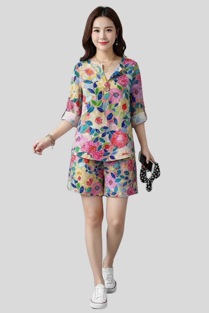 Floral Button-Up Long Sleeve Blouse
