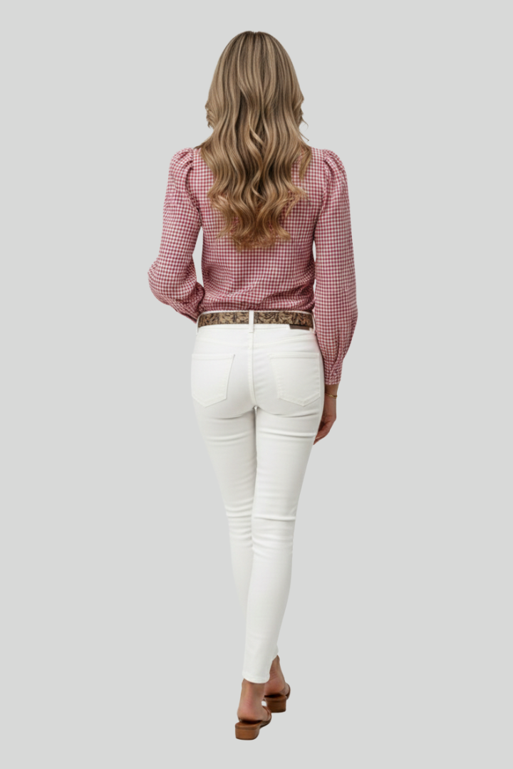 Clarisse Women’s Checked Bow Blouse