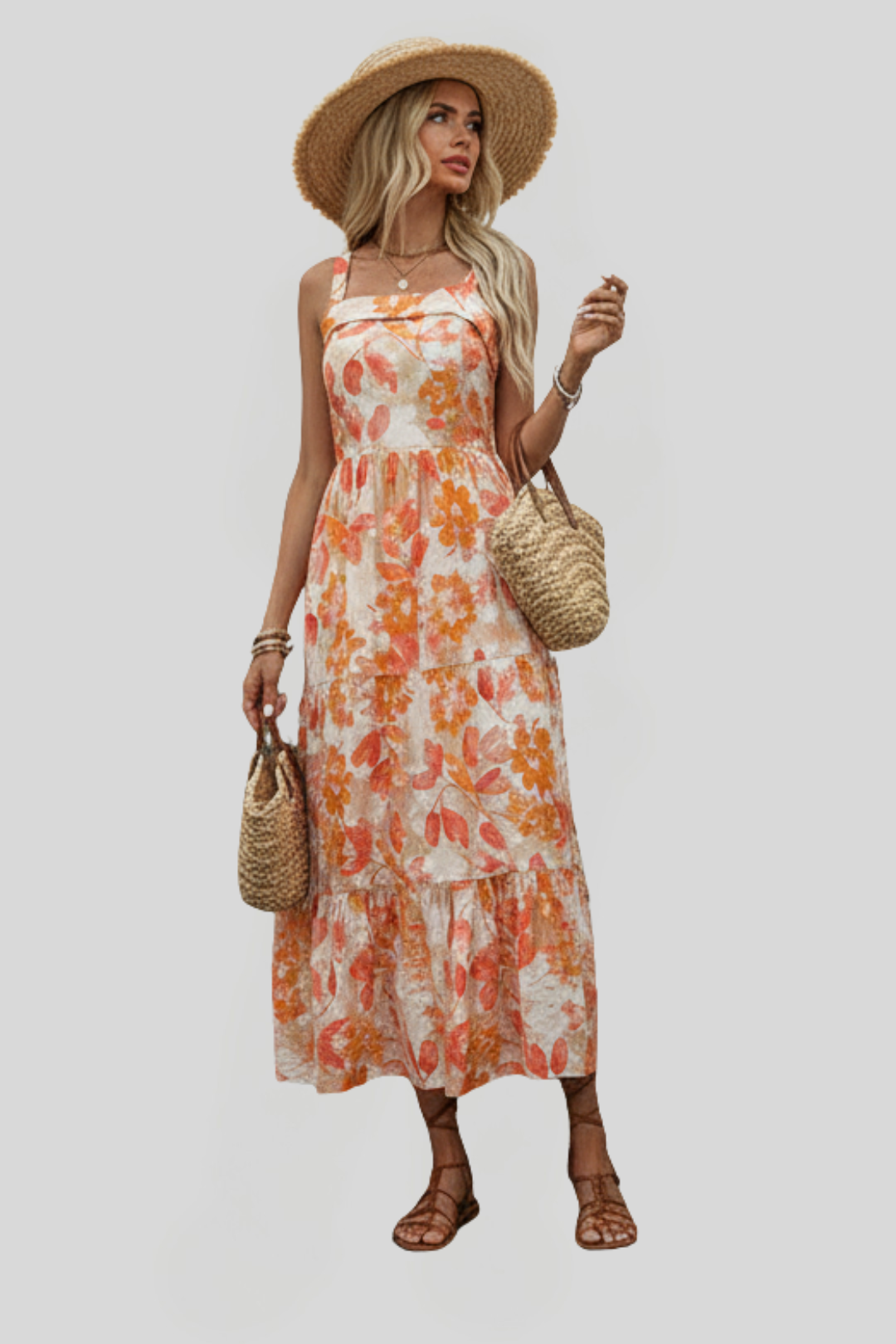 Women's Tiered Floral Midi Dress