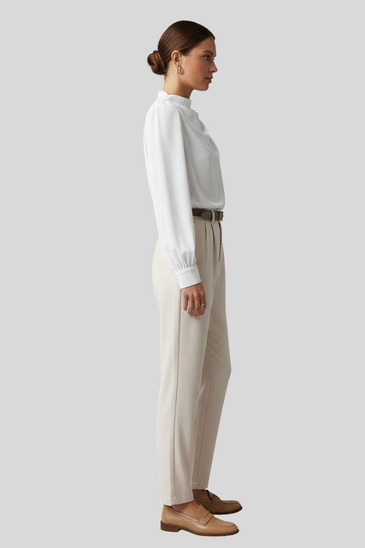 Elegant White Pleated Women Blouse