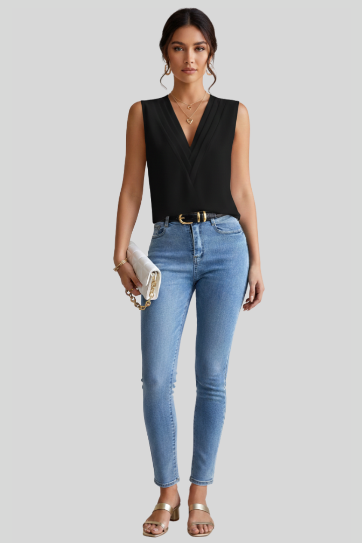 Elegant Women Sleeveless Pleated Top