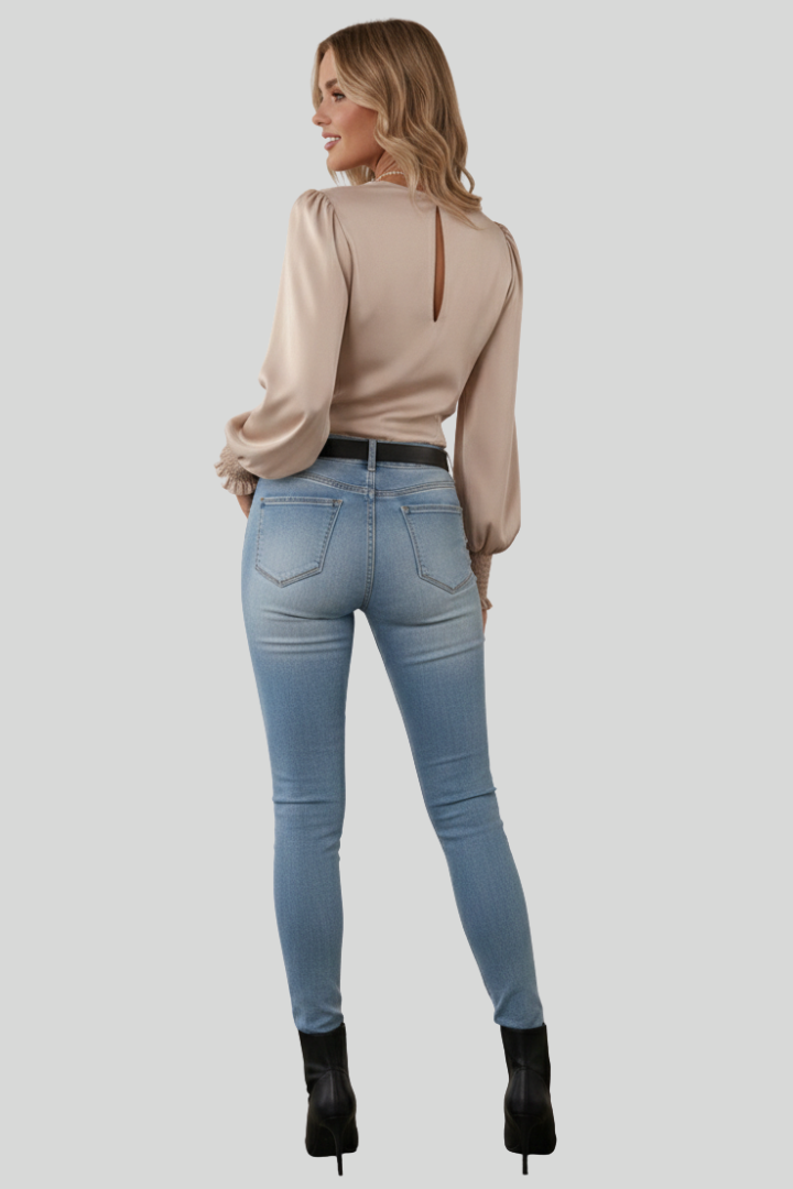 Women's Satin V-Neck Wrap Blouse